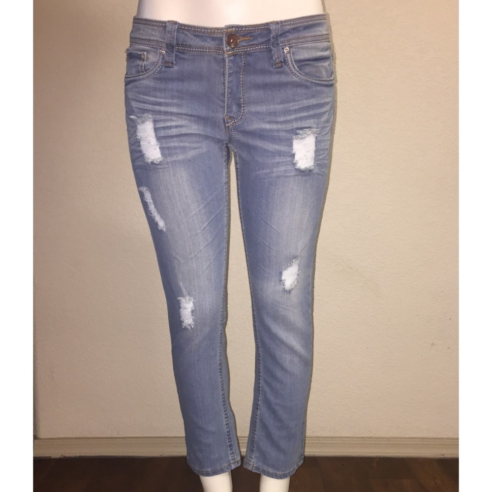 DOLLHOUSE DISTRESSED 5 POCKET DENIM JEANS SIZE 11 - Picture 1 of 5